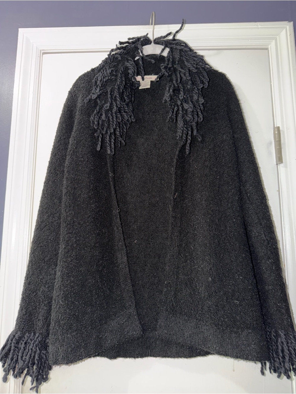 Free People Black Fringe Open-Front Sweater Cardigan